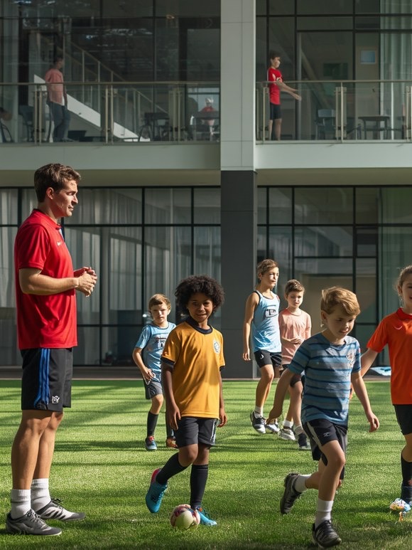 Children training with a coach