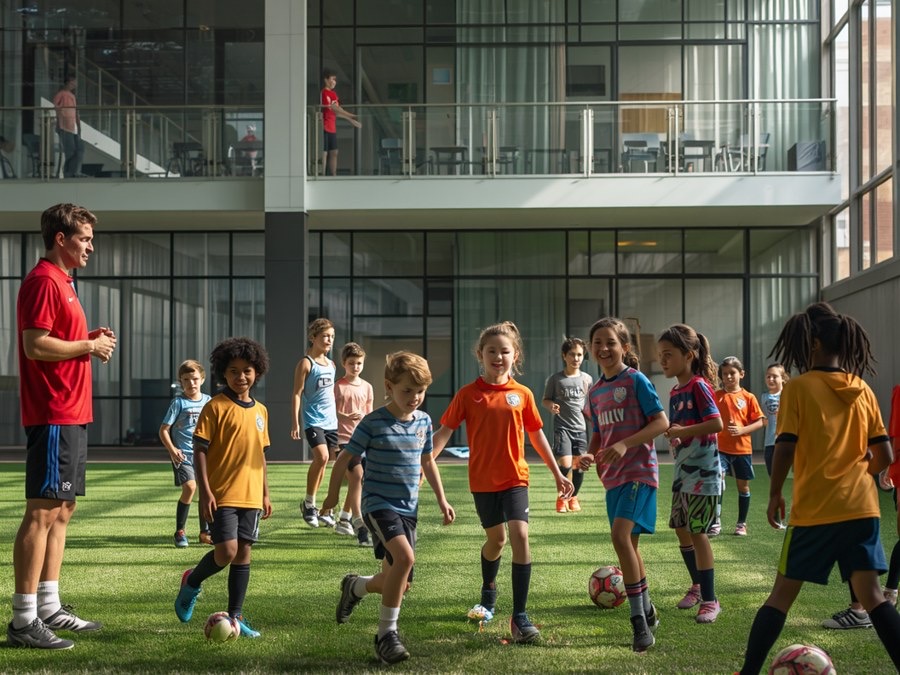 Young footballers running in a structured session